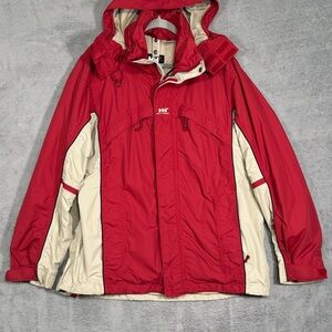 Helly Hansen Helly Tech 5 Red Hooded Rain Jacket Mens L Waterproof Snow Ski Y2K